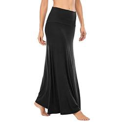 Zando Maxirock Damen Lang Weiche Rock Dehnbarer Taille Trachtenrock Damen Boho Rock Strandrock Schwarz L von Zando