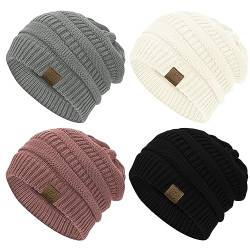 Zando Mütze Damen Winter Beanie Mütze Herren Damen Warme Strickmütze Camping Skifahren Outdoor-Aktivitäten Schwarz Hellgrau Weiß Leder Rosa Einheitsgröße von Zando