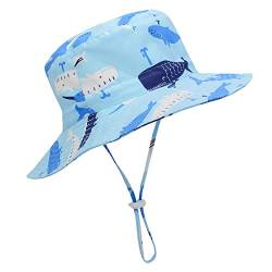 Zando Unisex Baby Kleinkinder Sonnenhut Kappe Mütze Fischerhut Strandhut Kinder Junge Mädchen Sommerhut UV Schutz UPF Blauwal 12-24 Monate (Tag Size M) von Zando