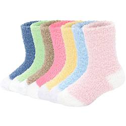 Zando Unisex Dicke Flauschige Weihnachtssocken Baby Winter Weich Thermosocken Lässig Haussocken Kinder 7 Paar Candy Color 3-6 Jahre von Zando