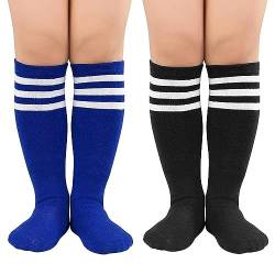 Zando Unisex Fußball Socken Kinder Sportsocken Tennissocken Baumwolle Kniestrümpfe für Jungen und Mädchen 3-6 Jahre 2 Paar B von Zando