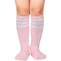 Zando Unisex Fußball Socken Kinder Sportsocken Tennissocken Baumwolle Kniestrümpfe für Jungen und Mädchen 3-6 Jahre Pink Weißer Streifen von Zando