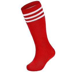 Zando Unisex Fußball Socken Kinder Sportsocken Tennissocken Baumwolle Kniestrümpfe für Jungen und Mädchen 3-6 Jahre Rot Weißer von Zando