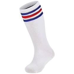 Zando Unisex Fußball Socken Kinder Sportsocken Tennissocken Baumwolle Kniestrümpfe für Jungen und Mädchen 3-6 Jahre Weißer Blau Rot von Zando