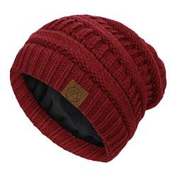 Zando Unisex Mütze Beanie Warm Weich Wintermütze Strickmütze mit Futter Ohne Fleece für Damen und Herren Rotwein Einheitsgröße von Zando