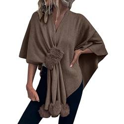 Damen Cape Eleganter Feinstrick Überwurf Damen Solid Colour Haarballen Poncho Strickjacke Schal Top von Zannycn