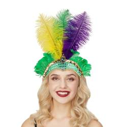 Haarband Mit Federn Für Frauen Und Mädchen, Elastisches Haarband Fascinator Buntes Feder Stirnband 20er Jahre Kopfschmuck Stilvolle Festival Stirnband Für Cosplay/Karneval Federstirnband von Zannycn