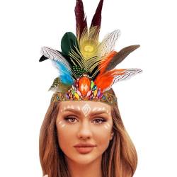 Haarband Mit Federn Für Frauen Und Mädchen, Elastisches Haarband Fascinator Buntes Feder Stirnband 20er Jahre Kopfschmuck Stilvolle Festival Stirnband Für Fasching/Karneval Federstirnband von Zannycn