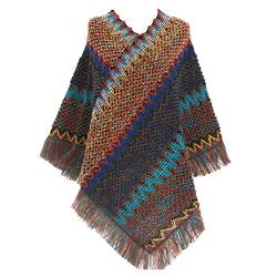 Zannycn Damen Gestrickt Überdimensionalen Decke Kap-Schal Bunte Ethnischen Stil Pullover Umhang Frauen Poncho Acryl Frauen Gestrickt Poncho von Zannycn