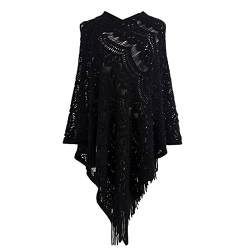 Zannycn Damen Poncho Habe Capes Damen Mittellang Gehäkelt Hohl Unregelmäßige Fransen Pullover Pullover Cape Schal Gestrickt Schal von Zannycn