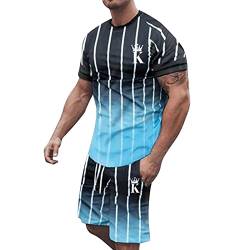 Zannycn Herren Schlafanzug Kurz Print Zweiteiler Bedruckte Kurzarm Herren Kurz Pyjama Sommer Pyjama Set Trainingshose Kurzarm-T Jogging-Sets von Zannycn