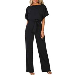 Zannycn Jumpsuit Damen Playsuit Damen Baggy Beiläufig Sommer Latzhose Arbeitsoverall Festlich Elegant Overall Playsuit Arbeitslatzhose mit Gürtel und O-Ausschnitt Hosenanzüge von Zannycn