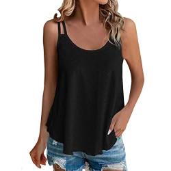 Zannycn Tank Top Damen Sommer Spaghetti Rundhalsausschnitt Tanktop Bluse Ärmellose Loose Sexy Trägershirt Tops Strand Sport Elegant Tunika Cami Shirt Mädchen Schwarz Shirt Oberteile von Zannycn