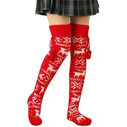 Zannycn Weihnachtssocken Damen Weihnachtsstrümpfe Overknees Strümpfe Damen Winter Kostüm Weihnachten Weihnachtsgeschenke Weihnachtsfrau Overknee Socken Wichtel Kostüm Kniestrümpfe Damen Sexy von Zannycn