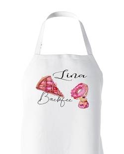 Zarto Personalisierte Geschenke Frauen - Küchenschürze Damen weiß - Schürze zum Kochen Backen - Kochschürze Frauen/Mädchen - Küchenutensilien Individuell personalisierbar mit Namen von Zarto