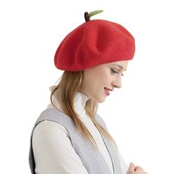 Zasy Handgefertigte Wollmütze Baskenmütze Französischer Stil Nadel Filz Blume Beanies Frauen Winter Herbst Cap, apfelgrün, von Zasy