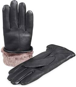 Zavelio Damen Premium Shearling Schaffell Fell Gefüttert Leder Pelz Handschuhe, schwarz, X-Large von Zavelio