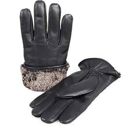 Zavelio Herren Premium Shearling Schaffell Fell gefüttert Leder Handschuhe, schwarz, Large von Zavelio
