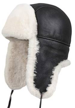 Zavelio Unisex Shearling Schaffell Leder Aviator Russische Ushanka Trapper Winter Fellmütze, Braun / Beige, 62 von Zavelio