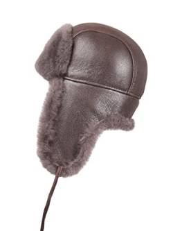 Zavelio Unisex Shearling Schaffell Leder Aviator Russische Ushanka Trapper Winter Fellmütze von Zavelio