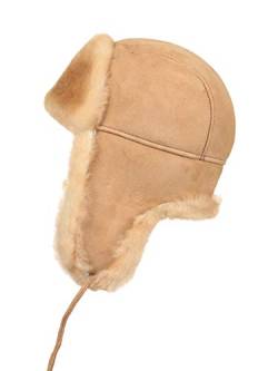 Zavelio Unisex Shearling Schaffell Leder Flieger Russische Ushanka Trapper Winter Pelz Hut (Hellbraun) von Zavelio