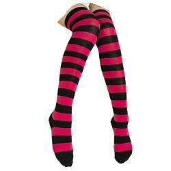 Overknee Strümpfe Kniestrümpfe Lange Damen Socken Knee High Socks,C Rote und Schwarze Streifen von Zaxgf