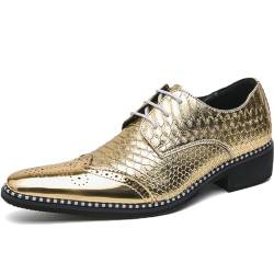 Abendschuhe Herren Lackschuhe Hochzeitsschuhe Schnürhalbschuhe Derby Spitz Lederschuhe,EU46-Gold von Zaylee