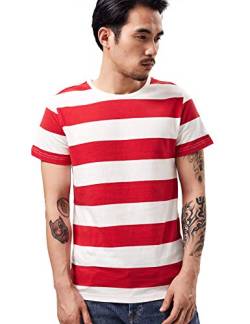 Breit gestreiftes T-Shirt für Herren, Bretonisches T-Shirt, Streifen, Matrosenoberteil, Baumwolle, Basic, kurzärmlig, für Sommer, Strand Gr. M, Rot und Weiß gestreift von Zbrandy