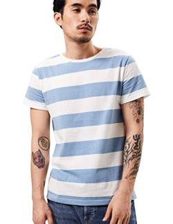 Breit gestreiftes T-Shirt für Herren, Bretonisches T-Shirt, Streifen, Matrosenoberteil, Baumwolle, Basic, kurzärmlig, für Sommer, Strand Gr. XL, Blau und Weiß gestreift von Zbrandy