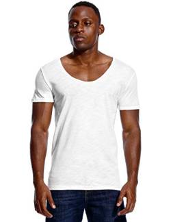 Tiefer V-Ausschnitt T-Shirt für Herren Low Cut Scoop Tee unsichtbar Vee Top Baumwolle Kurzarm Weiter Ausschnitt Gr. XL, weiß von Zbrandy