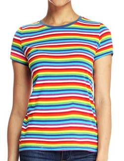 Zbrandy T-Shirts für Frauen gestreiftes Shirt Regenbogenstreifen Tops Rundhalsausschnitt Kurzarm Gr. Large, Rainbow Stripe Original von Zbrandy