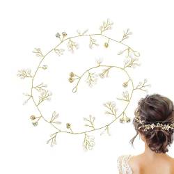 Hochzeits-Haarrebe – Kristall-Perlen, Braut-Haarteil, Hochzeits-Haarreben-Perlenhaarband mit Haarschmuck-Accessoires, Perlen und Kristallperlen, Braut-Haarrebe für Frauen Zceplem von Zceplem