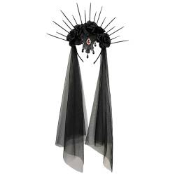 Schwarzer Schleier - Schwarzer Spitzenschleier | Brautschleier, Haarschmuck für Bräute, Party, Cosplay, Halloween, Brautparty, Mädchen und Frauen, schwarzes Schleier-Stirnband Zceplem von Zceplem