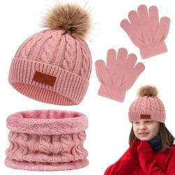 Set aus Mütze und Handschuhen für Kinder - Warmes gestricktes Winter-Kinderhandschuhe-Set,Bunte Handschuhe für Jungen und Mädchen, modische Mütze zum Skifahren und Rodeln Zceplem von Zceplem