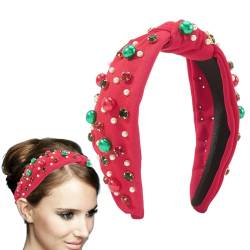 Weihnachts-Stirnband mit Schmucksteinen, Knoten, breit, einfarbig, mit Strasssteinen besetzt, festliches Geschenk Zceplem von Zceplem