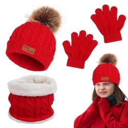 Wintermütze und Handschuhe | Gestricktes Wintermütze-Schal-Set für Kinder,Bunte Handschuhe für Jungen und Mädchen, modische Mütze zum Skifahren und Rodeln Zceplem von Zceplem