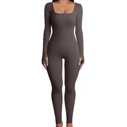 Zceplem Yoga-Jumpsuits für Damen – langärmeliger Einteiler, lässiger Yoga-Strampler, Ganzkörper-Overall, Damen-Overall von Zceplem