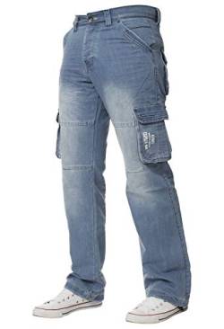 ENZO Herren Designer Cargo Combat Hose Jeans Denim Strapazierfähige Arbeitshose, Lightstonewash, 34 W/30 L von Ze ENZO