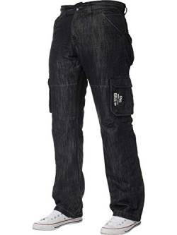 ENZO Herren Designer Cargo Combat Hose Jeans Denim Strapazierfähige Arbeitshose, Schwarz , 28 W/32 L von Ze ENZO