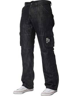 ENZO Herren Designer Cargo Combat Hose Jeans Denim Strapazierfähige Arbeitshose, Schwarz , 34 W/30 L von Ze ENZO