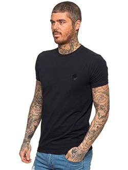 Enzo Designer Herren Slim Fit T-Shirt Muscle Fit Stretch Tee Gym Rundhals Kurzarm Top Gr. S, Schwarz von Ze ENZO