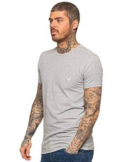 Enzo Designer Herren Slim Fit T-Shirt Muscle Fit Stretch Tee Gym Rundhalsausschnitt Kurzarm Top, grau, L von Ze ENZO