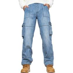 Enzo Herren-Combat-Jeans, legere Cargo-Arbeitshose, Denim-Hose, groß, alle Taillen, Light Stone Wash, 42 W/30 L von Ze ENZO