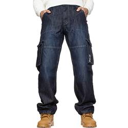 Enzo Herren Combat Jeans Casual Cargo Arbeitshose Denim Hose Groß Tall All Waist, Dark Stonewash, 46W x 30L von Ze ENZO