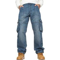 Enzo Herren Combat Jeans Casual Cargo Arbeitshose Denim Hose Groß Tall All Waist, Mid-Stonewash, 44 W/34 L von Ze ENZO