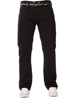 Herren Enzo steinwäsche Gerade Regular Fit Klassisch einfach Jeans Hose mit kostenlosen Gürtel - Schwarz, 36W x 32L von Ze ENZO