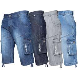 Ze ENZO Cargo-Kampfshorts für Herren, strapazierfähig, Denim, halbe Hose, Big King All Waists, Mid-Stonewash, 32W von Ze ENZO