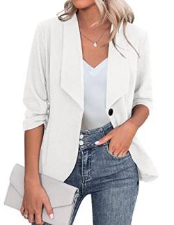 Zeagoo Blazer Damen Elegant Sportlich 3/4 Arm Business Jacke Offene Front Arbeit Büro Jacke Blazer Weiß L von Zeagoo