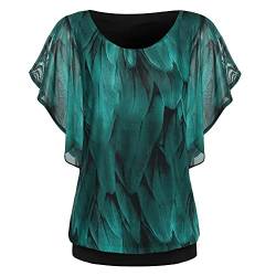 Zeagoo Bluse Damen Kurzarm Fledermaus Batwing Chiffonbluse Rundhals Chiffon Top Sommer S-XXL Blumen 10 M von Zeagoo