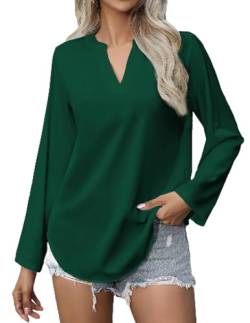 Zeagoo Bluse Damen Langarm Einfarbig Hemd V Ausschnitt Elegant Tunika Tops Longshirt Casual Arbeit Oberteile Dunkelgrün XL von Zeagoo